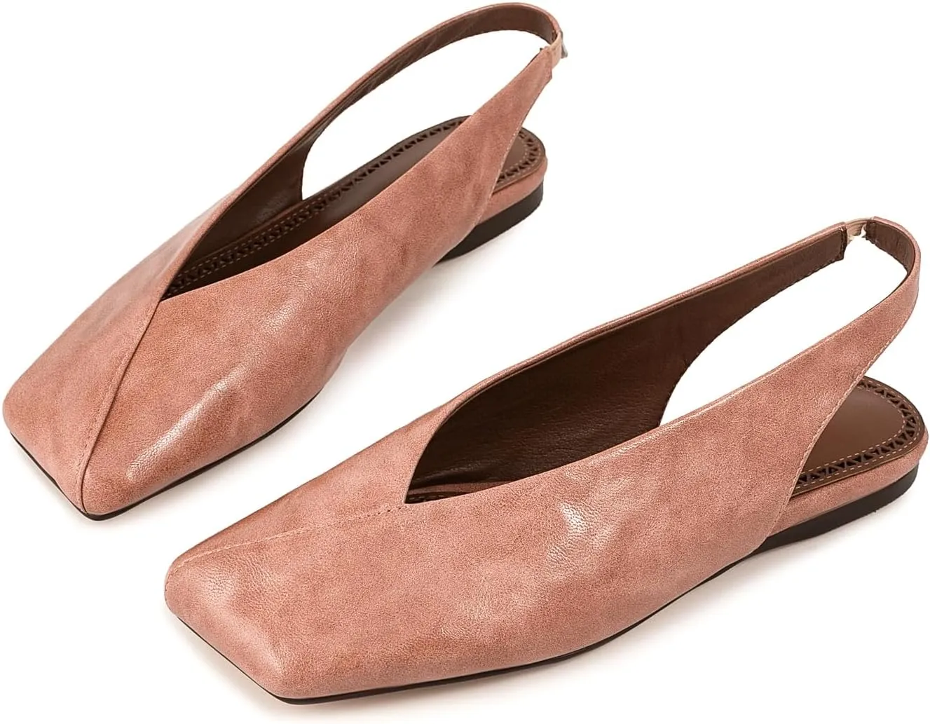 Fandimeier Women's Squared Toe Slingback Flats Ballet Leather Upper Mary Jane Flat Casual Dressy Fashion Shoes
