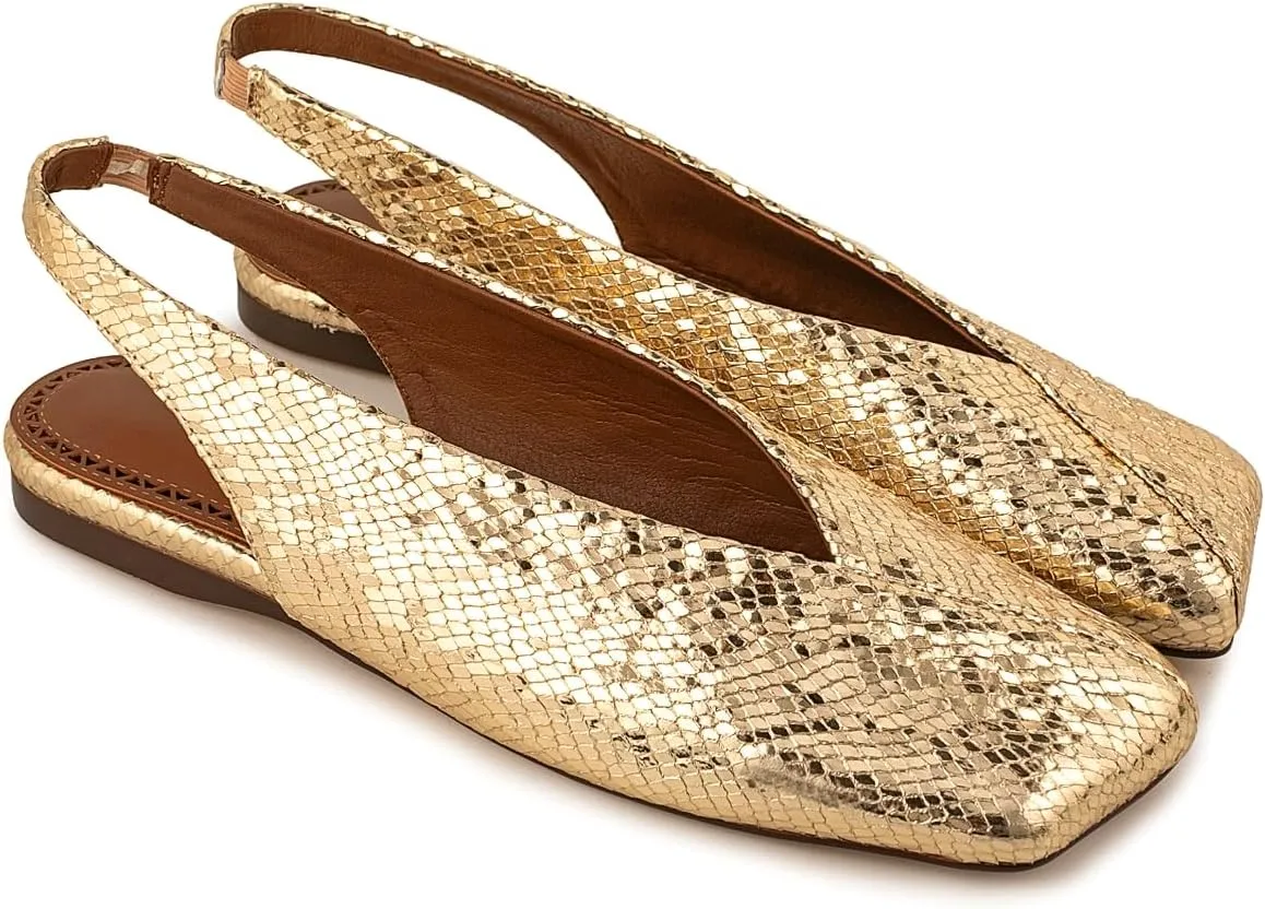 Fandimeier Women's Squared Toe Slingback Flats Ballet Leather Upper Mary Jane Flat Casual Dressy Fashion Shoes