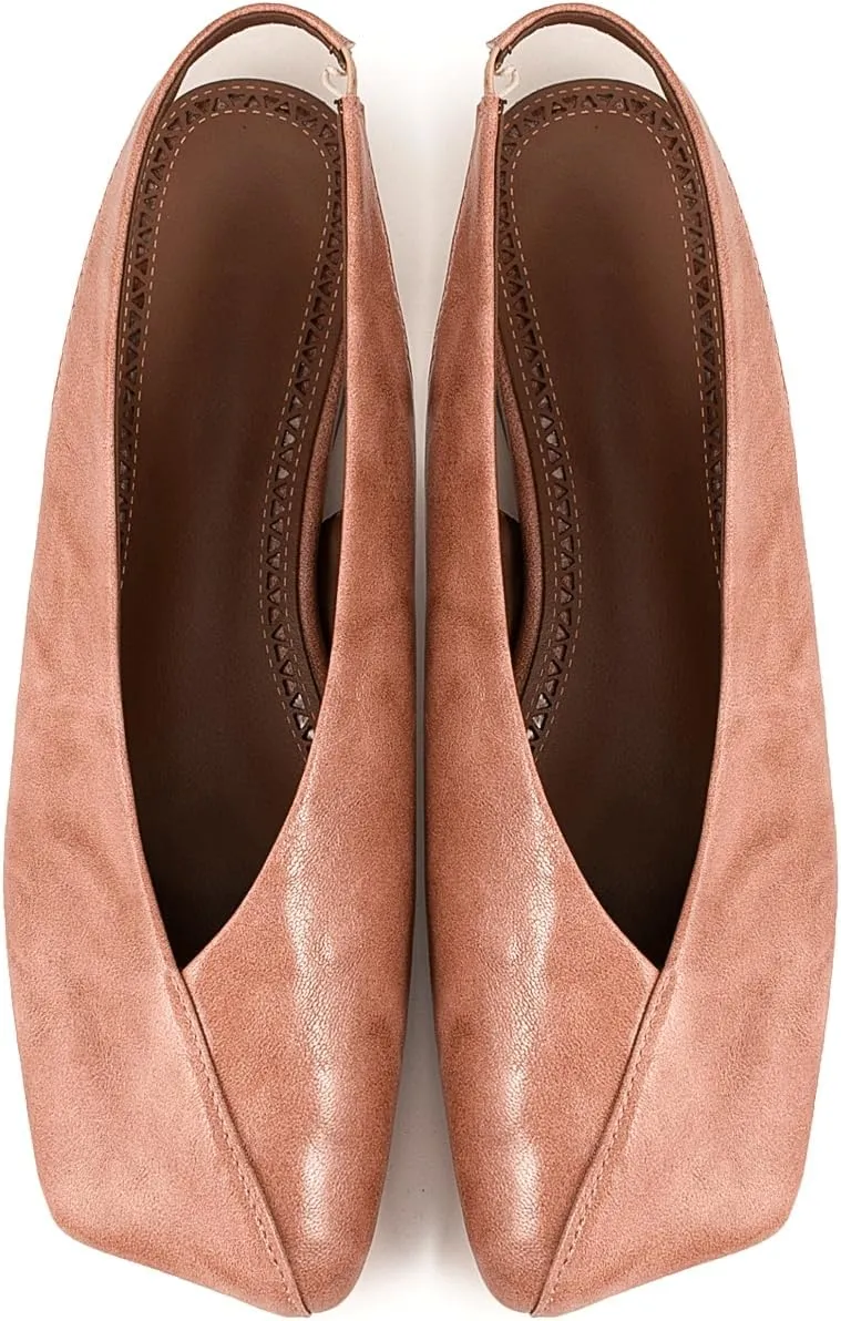 Fandimeier Women's Squared Toe Slingback Flats Ballet Leather Upper Mary Jane Flat Casual Dressy Fashion Shoes