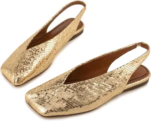 Fandimeier Women's Squared Toe Slingback Flats Ballet Leather Upper Mary Jane Flat Casual Dressy Fashion Shoes