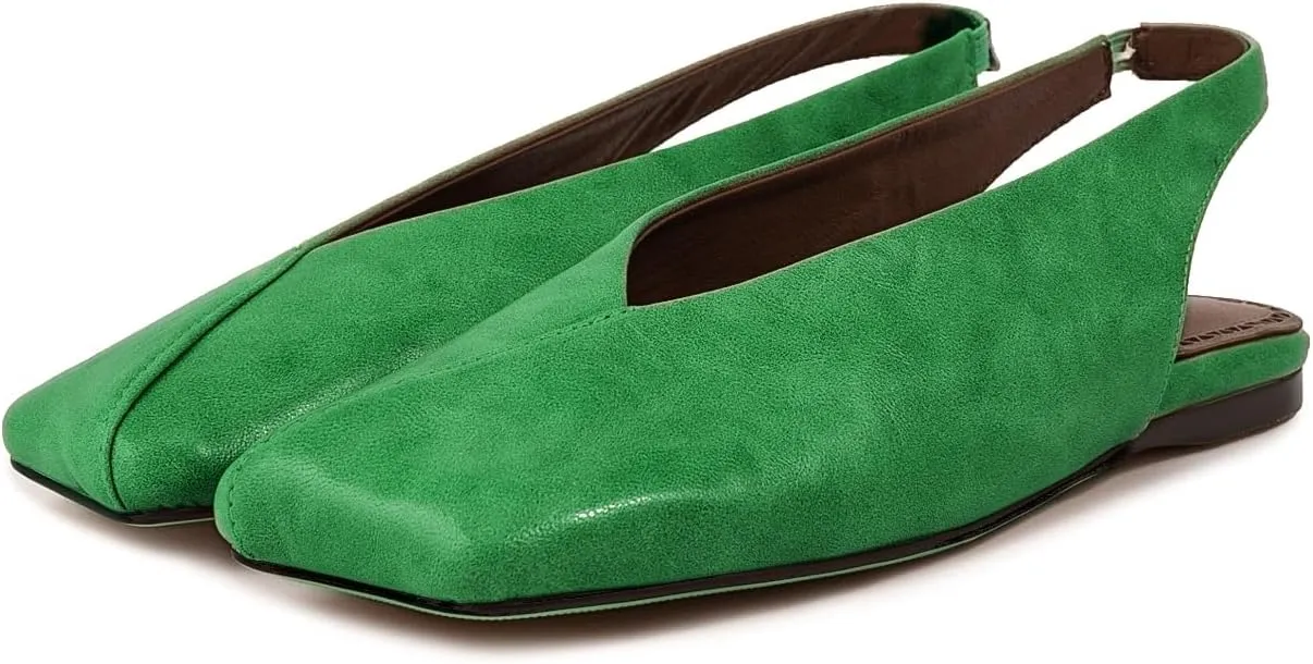 Fandimeier Women's Squared Toe Slingback Flats Ballet Leather Upper Mary Jane Flat Casual Dressy Fashion Shoes