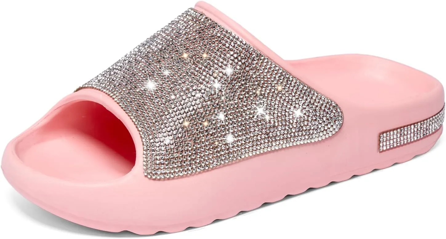 Fashion Crystal Slides for Women Summer Bling Sandals for Girls Women's Diamond Slippers with Glitter