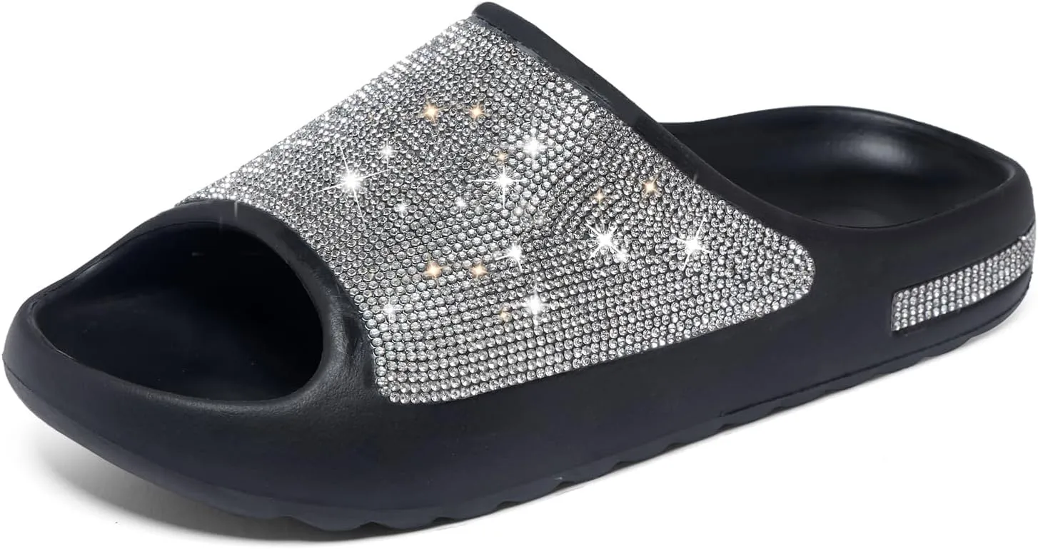 Fashion Crystal Slides for Women Summer Bling Sandals for Girls Women's Diamond Slippers with Glitter