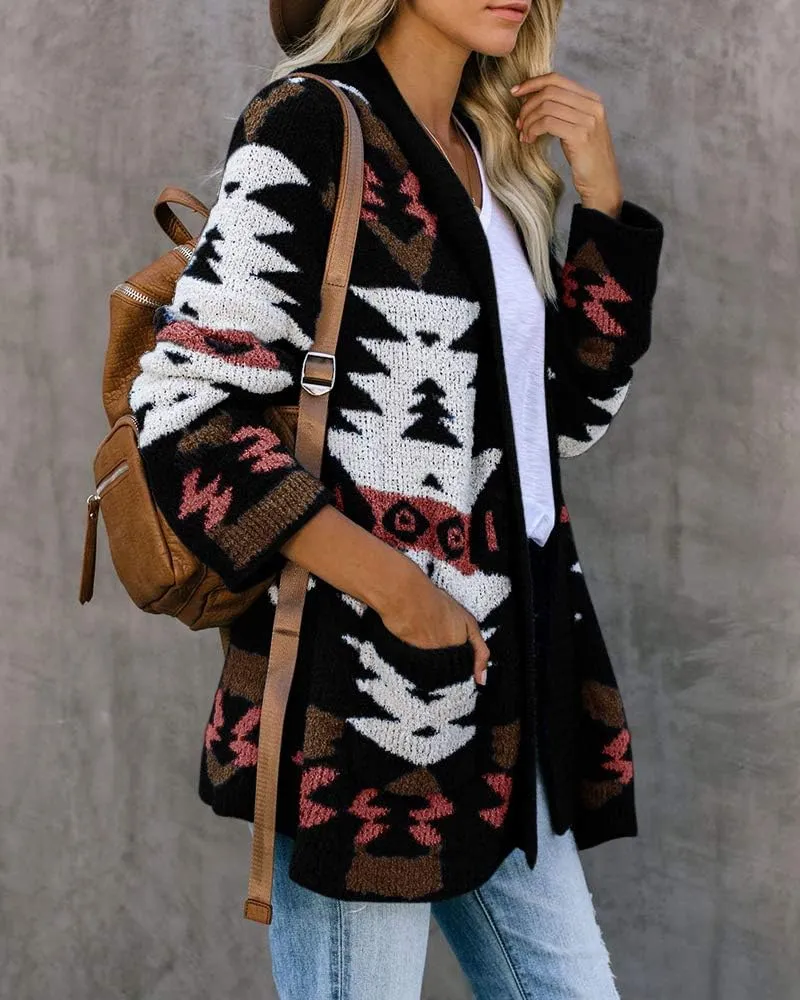 FERBIA Women Boho Cardigan Aztec Open Front Loose Slouchy Sweaters Tribal Long Sleeve Knitted Christmas Jacket Coat