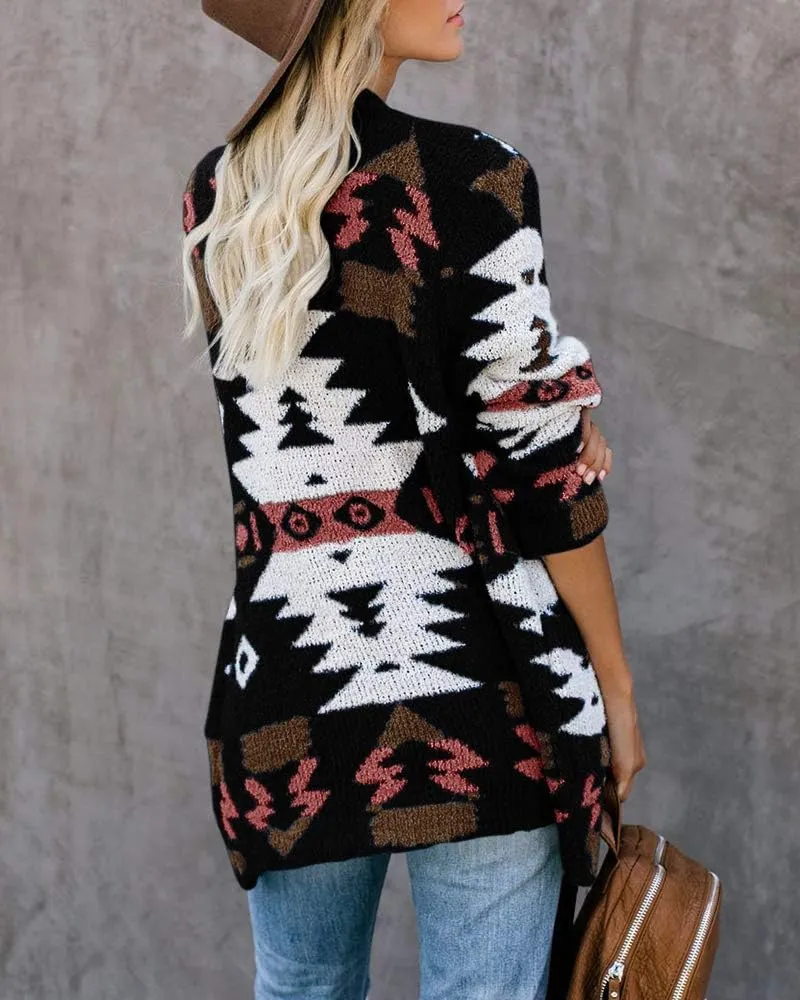 FERBIA Women Boho Cardigan Aztec Open Front Loose Slouchy Sweaters Tribal Long Sleeve Knitted Christmas Jacket Coat