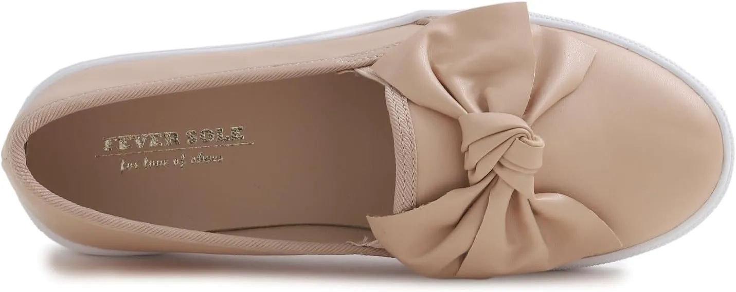 FEVERSOLE Women's Casual Slip On Sneaker Fashion Bow Tie Loafer Flats