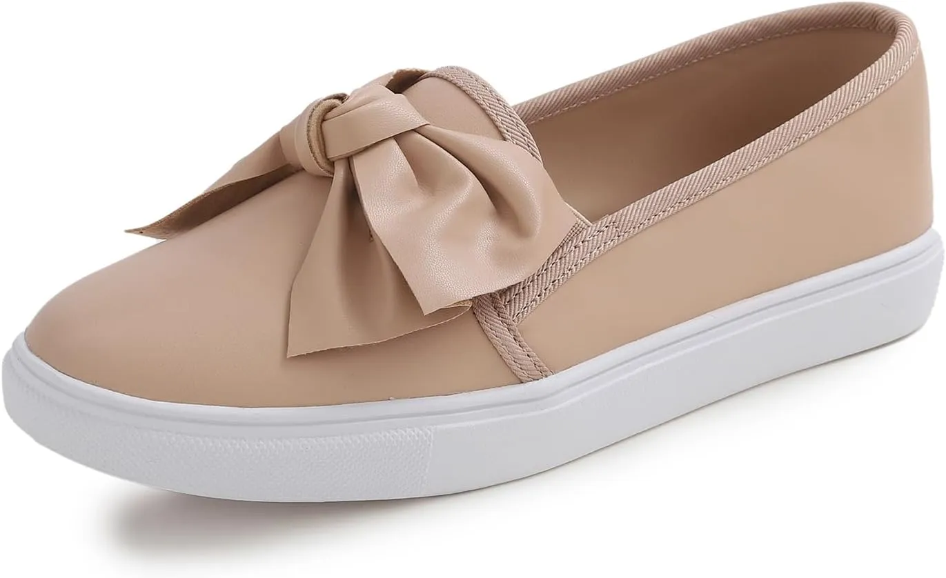 FEVERSOLE Women's Casual Slip On Sneaker Fashion Bow Tie Loafer Flats