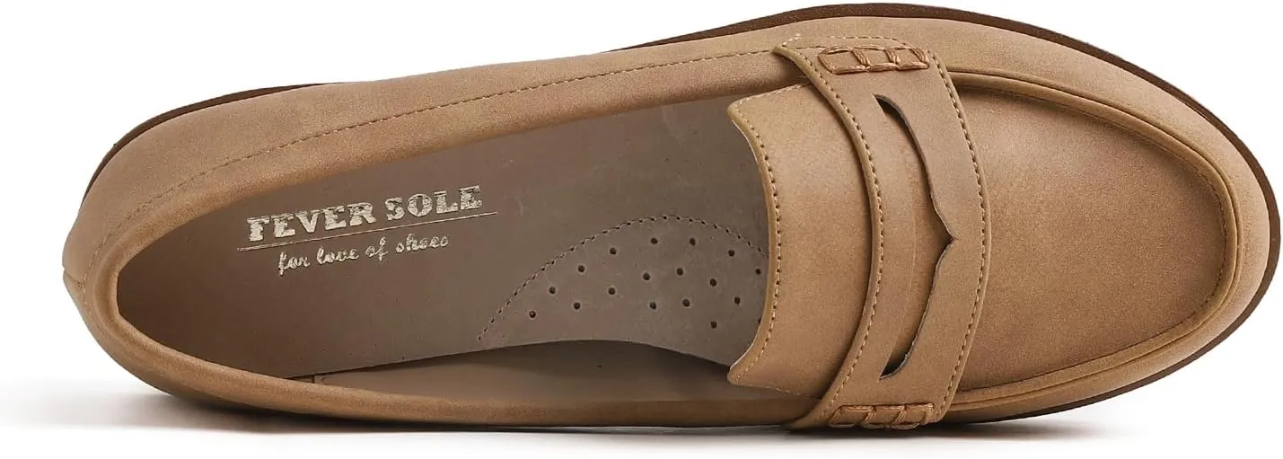 FEVERSOLE Women's Comfort Penny Loafer Geniune Leather Insole Flexible Walking Driving Shoes