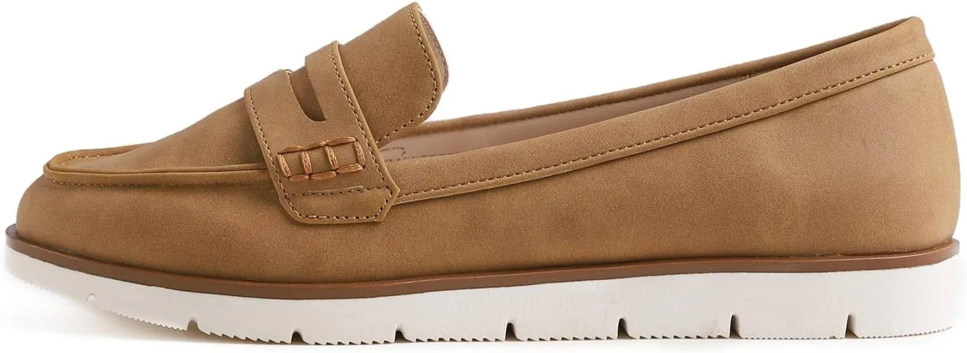FEVERSOLE Women's Comfort Penny Loafer Geniune Leather Insole Flexible Walking Driving Shoes
