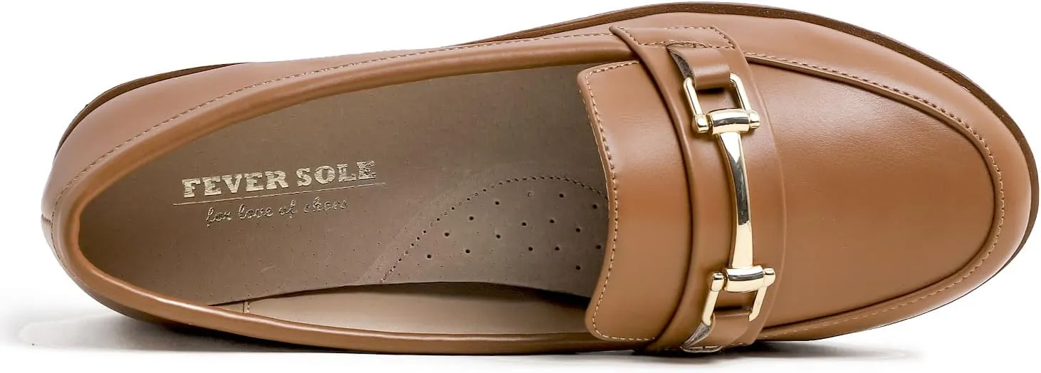 FEVERSOLE Women's Comfort Penny Loafer Geniune Leather Insole Flexible Walking Driving Shoes