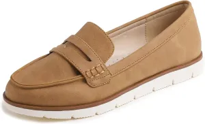 FEVERSOLE Women's Comfort Penny Loafer Geniune Leather Insole Flexible Walking Driving Shoes