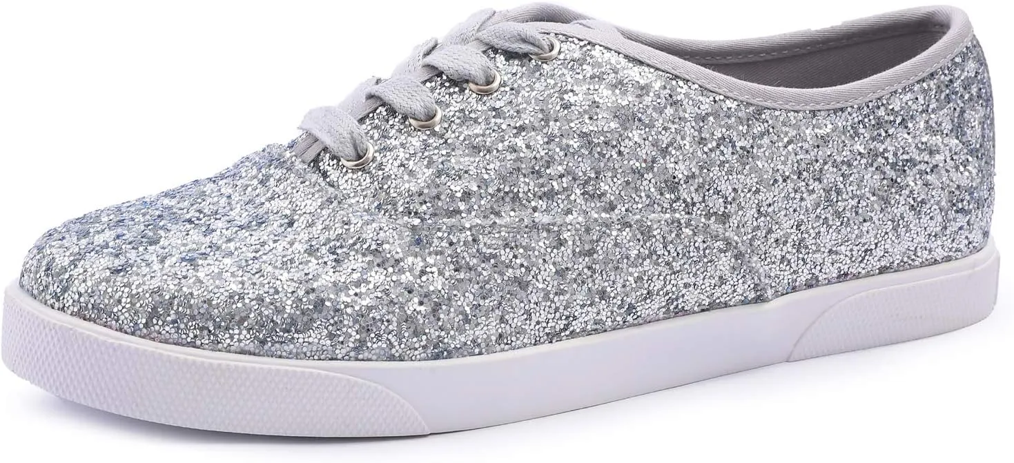FEVERSOLE Women's Fashion Dress Sneakers Party Bling Casual Flats Embellished Shoes