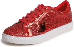 FEVERSOLE Women's Fashion Lace Up Dress Sneakers Sparkly Party Shiny Shoes