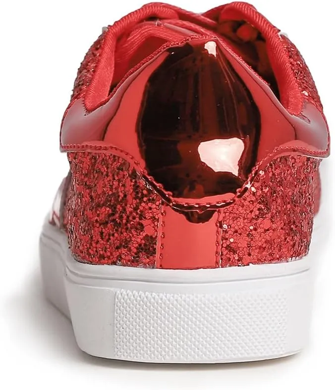 FEVERSOLE Women's Fashion Lace Up Dress Sneakers Sparkly Party Shiny Shoes
