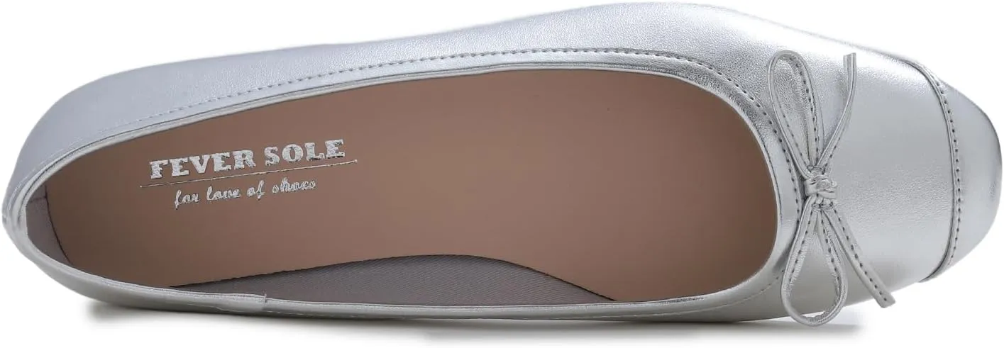 FEVERSOLE Women's Square Toe Fashion Bow Tie Dress Slip On Ballet Flats