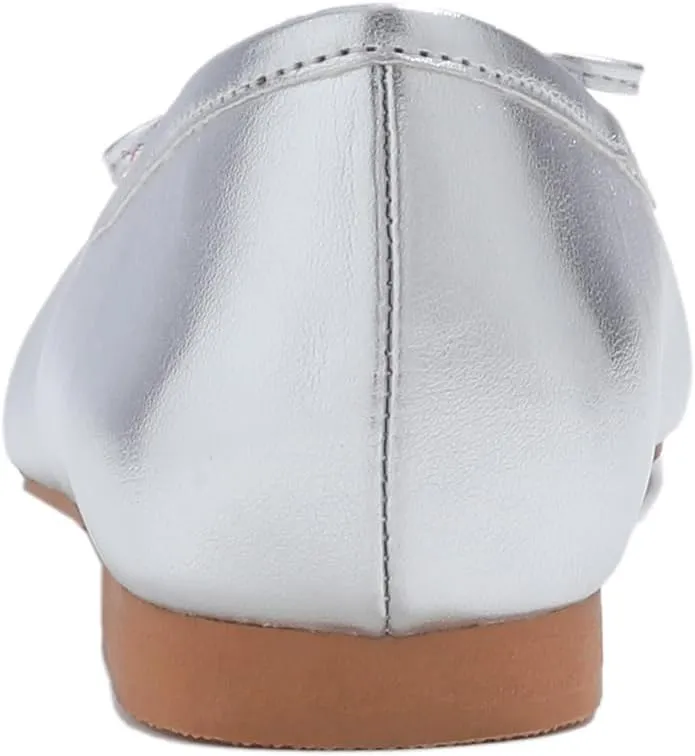 FEVERSOLE Women's Square Toe Fashion Bow Tie Dress Slip On Ballet Flats