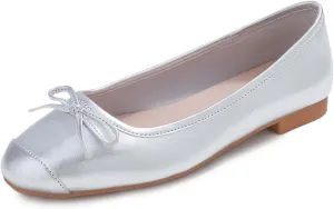 FEVERSOLE Women's Square Toe Fashion Bow Tie Dress Slip On Ballet Flats