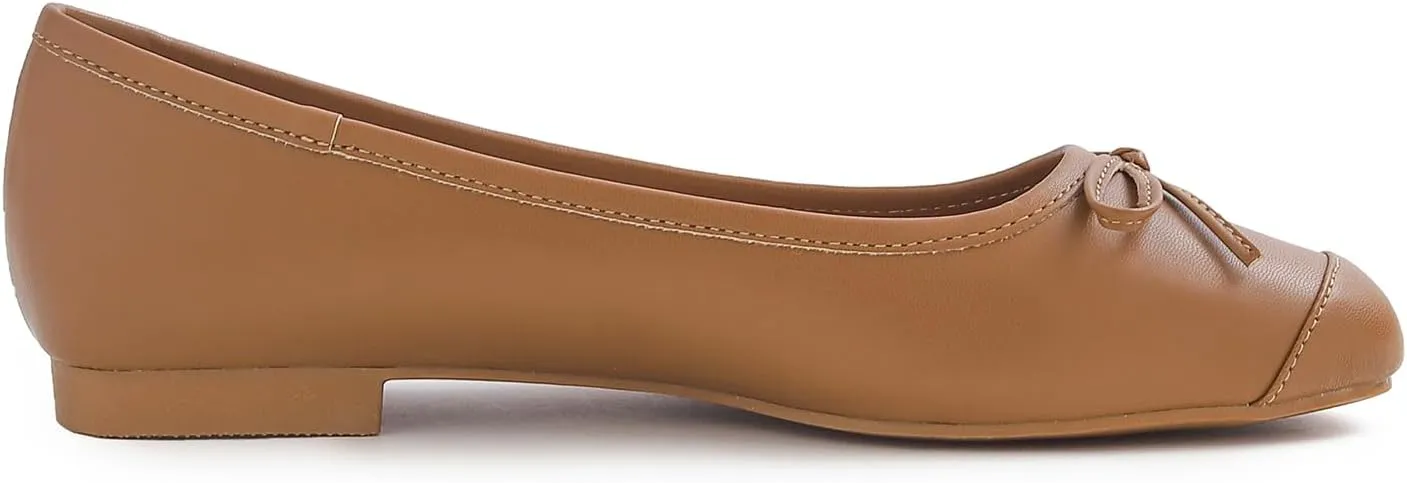 FEVERSOLE Women's Square Toe Fashion Bow Tie Dress Slip On Ballet Flats