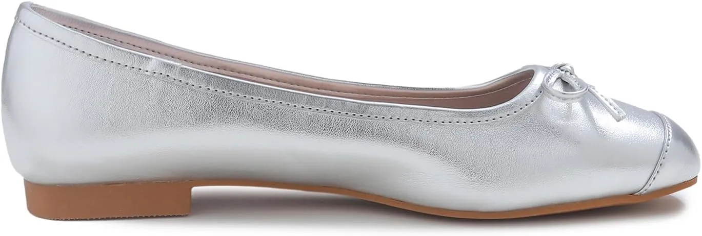 FEVERSOLE Women's Square Toe Fashion Bow Tie Dress Slip On Ballet Flats