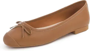FEVERSOLE Women's Square Toe Fashion Bow Tie Dress Slip On Ballet Flats