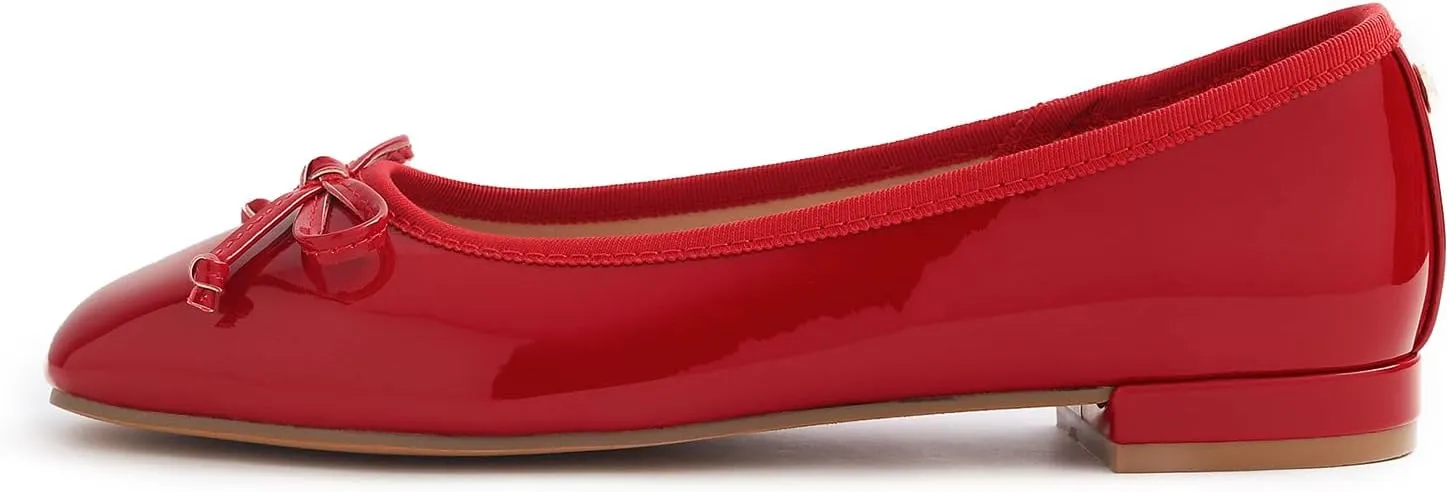 FEVERSOLE Women's Square Toe Low Heel Bow Tie Dress Pump Shoes