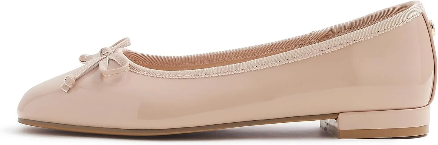 FEVERSOLE Women's Square Toe Low Heel Bow Tie Dress Pump Shoes