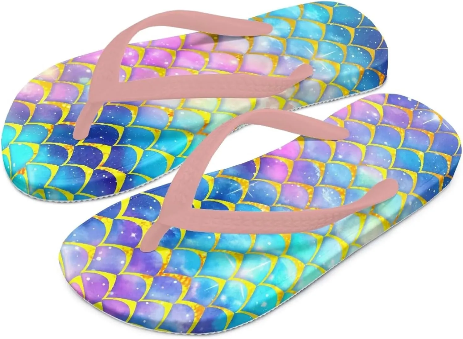 Fish Scales Print Kids Sandals Flip Flops Girls Beach Shoes With Soft Footbed Non Slip Slippers Lightweight