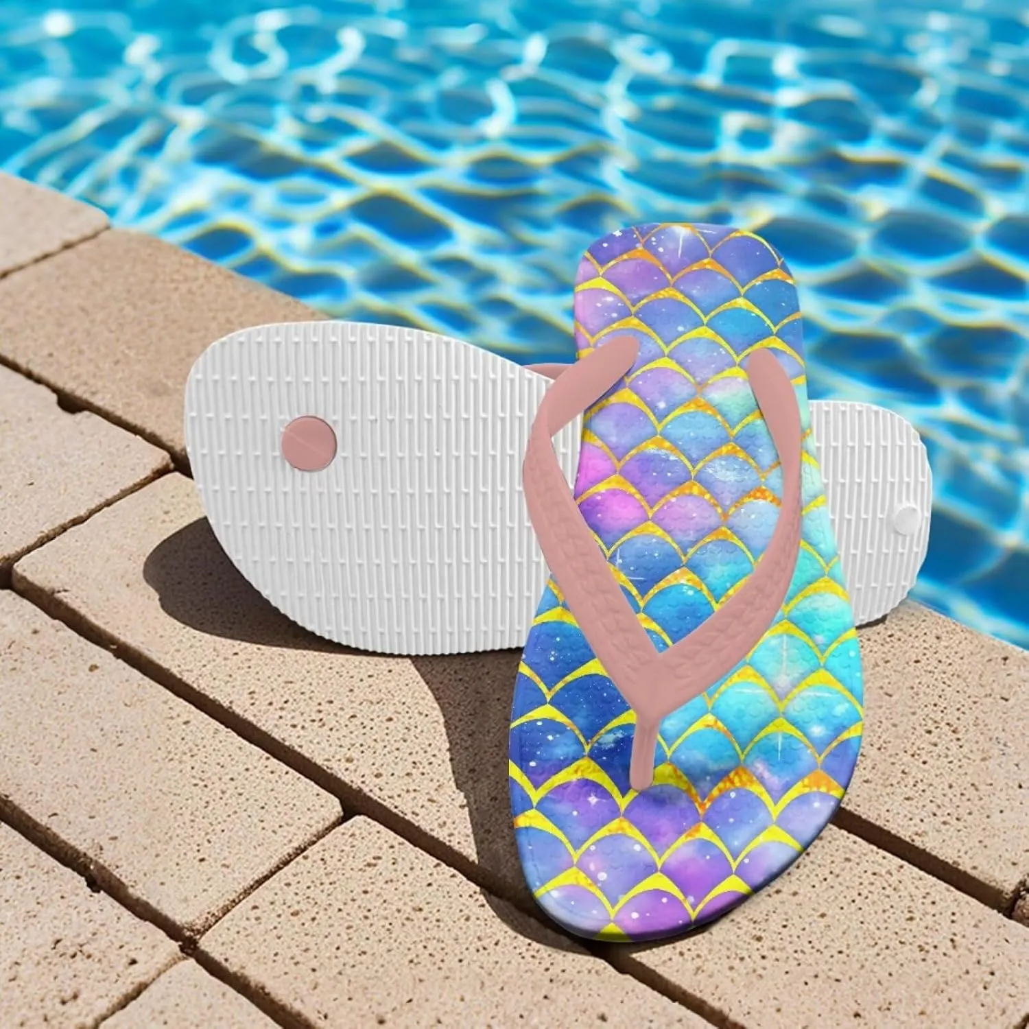 Fish Scales Print Kids Sandals Flip Flops Girls Beach Shoes With Soft Footbed Non Slip Slippers Lightweight