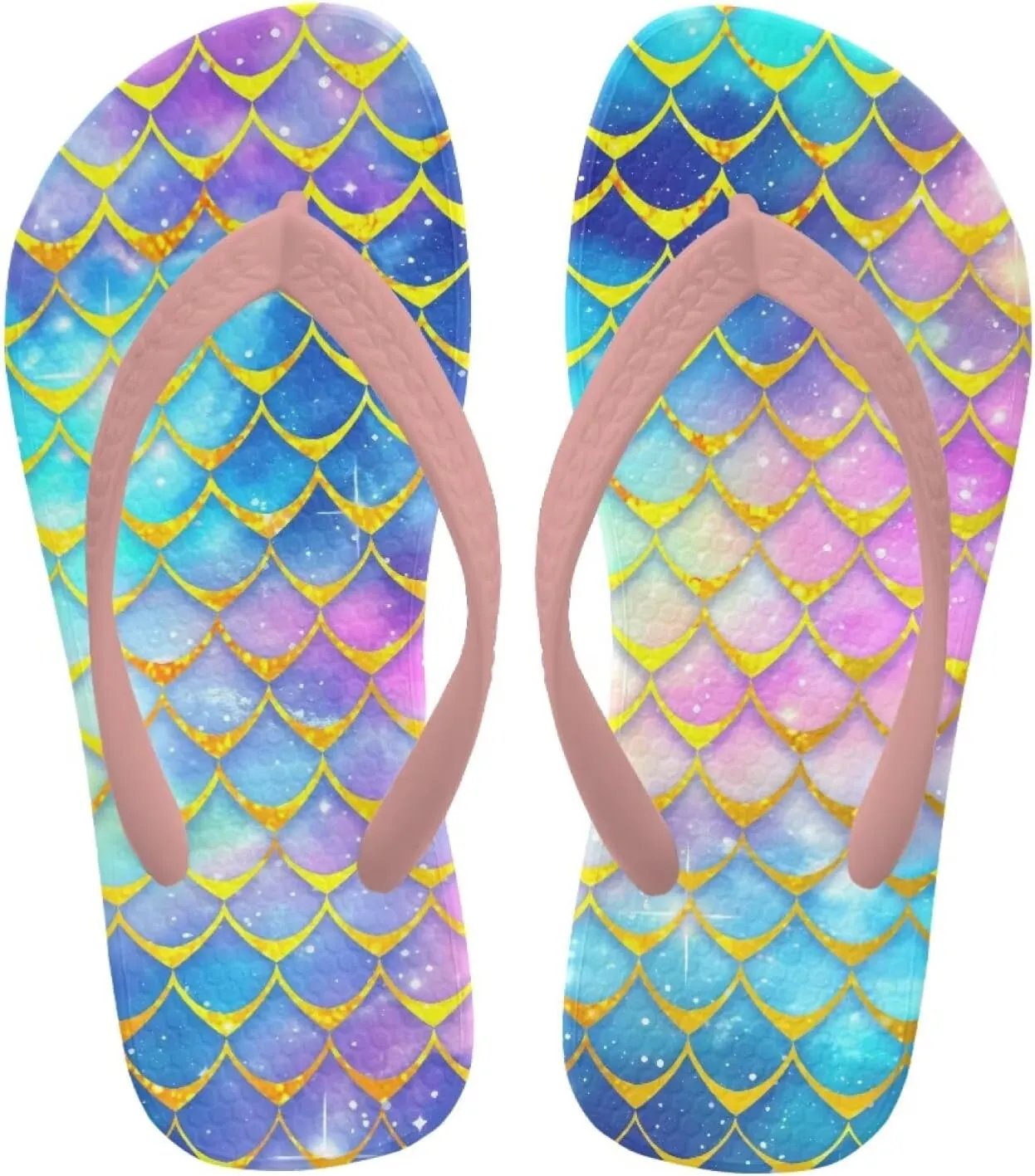 Fish Scales Print Kids Sandals Flip Flops Girls Beach Shoes With Soft Footbed Non Slip Slippers Lightweight