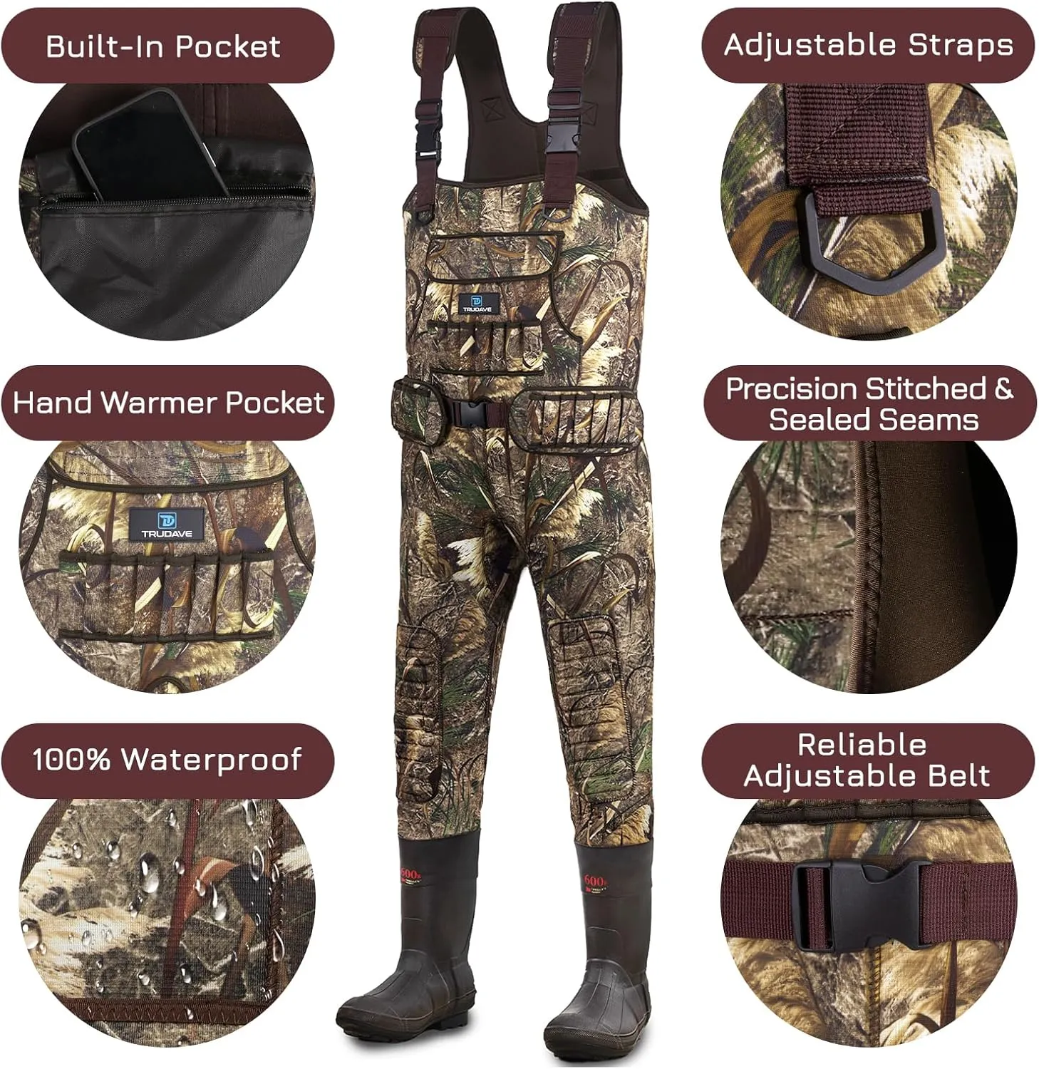 Fishing Waders for Men,Hunting and Waterproof Neoprene Wader for Men with 600G Insulation and Includes Boots