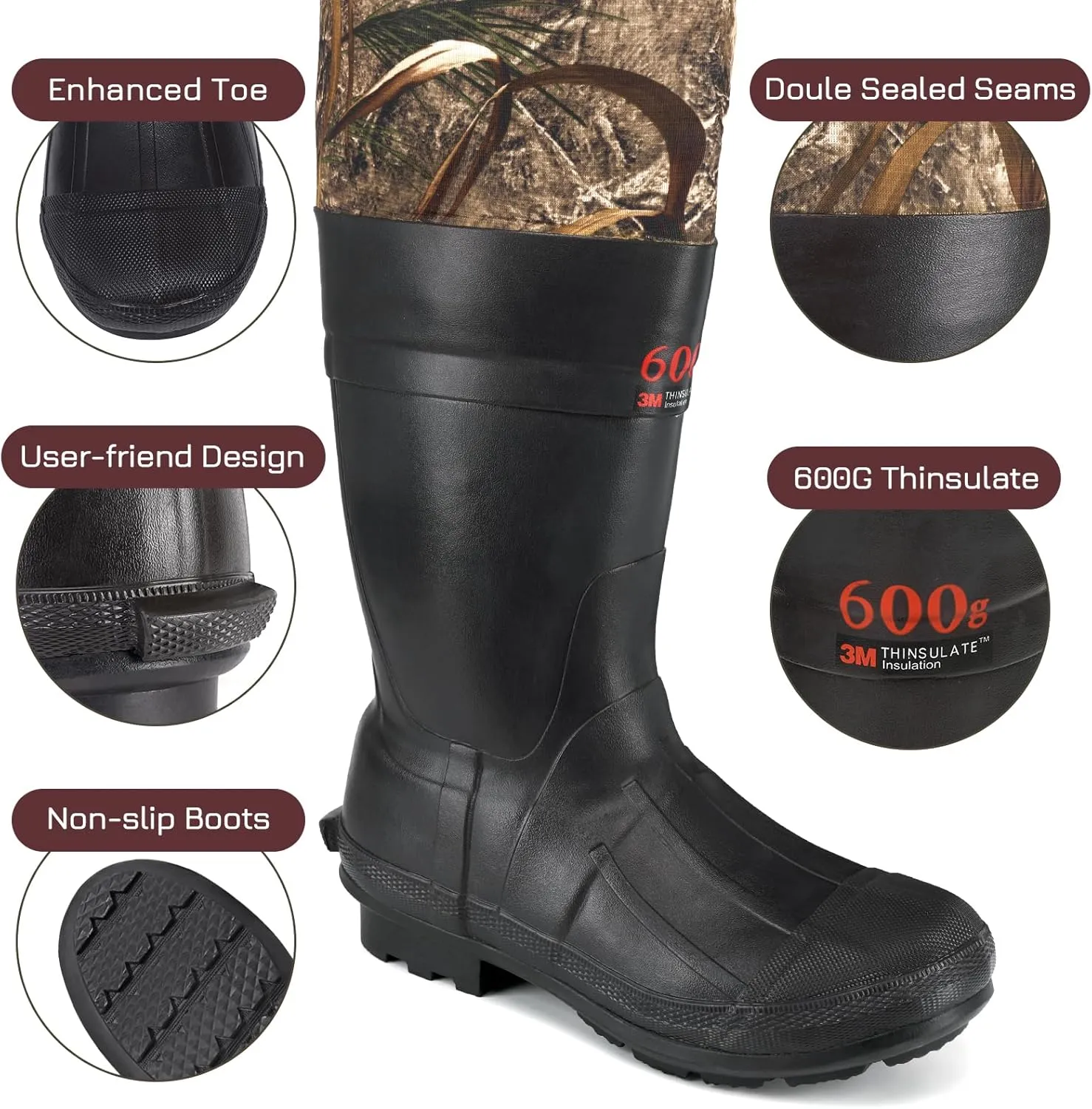 Fishing Waders for Men,Hunting and Waterproof Neoprene Wader for Men with 600G Insulation and Includes Boots