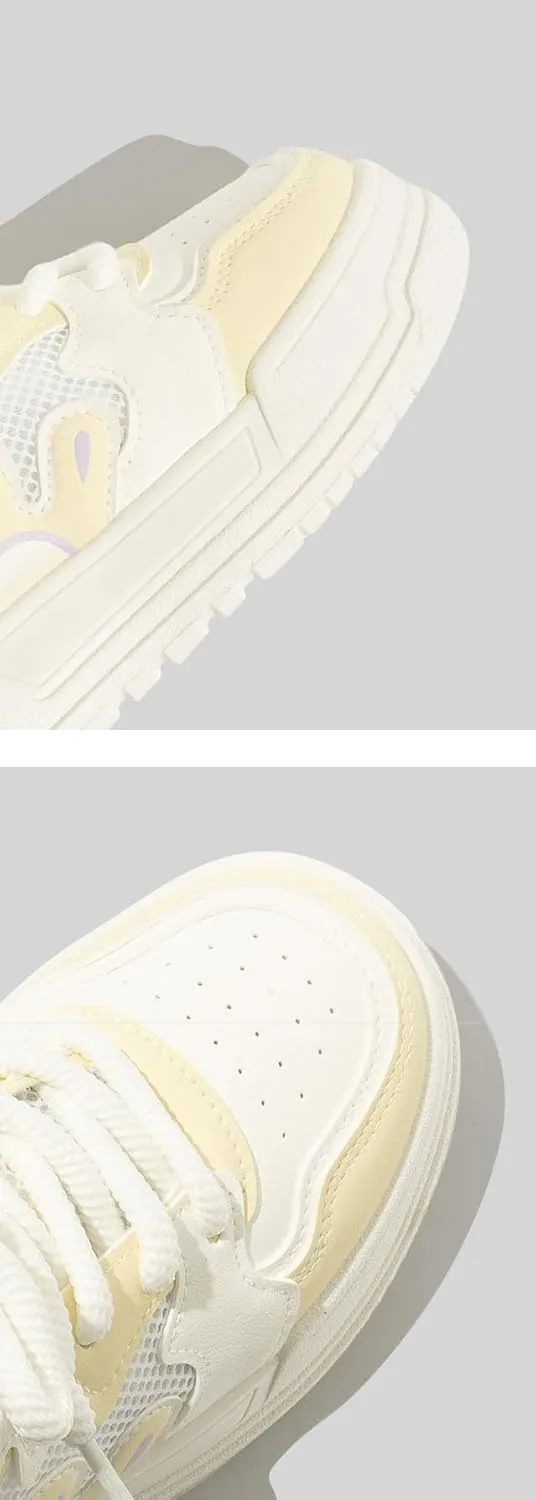 Floral Mesh Chunky Sneakers for Women & Girls - Y2K Retro Breathable Cute Kawaii Shoes, Comfy Lightweight Casual Trainers for Back to School, Beach Travel, All-Match Minimalist Streetwear Style