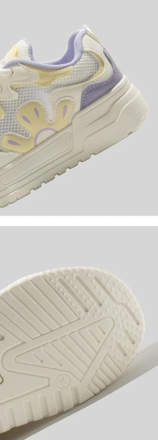 Floral Mesh Chunky Sneakers for Women & Girls - Y2K Retro Breathable Cute Kawaii Shoes, Comfy Lightweight Casual Trainers for Back to School, Beach Travel, All-Match Minimalist Streetwear Style