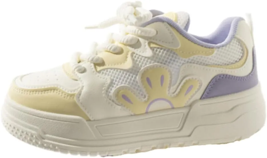 Floral Mesh Chunky Sneakers for Women & Girls - Y2K Retro Breathable Cute Kawaii Shoes, Comfy Lightweight Casual Trainers for Back to School, Beach Travel, All-Match Minimalist Streetwear Style