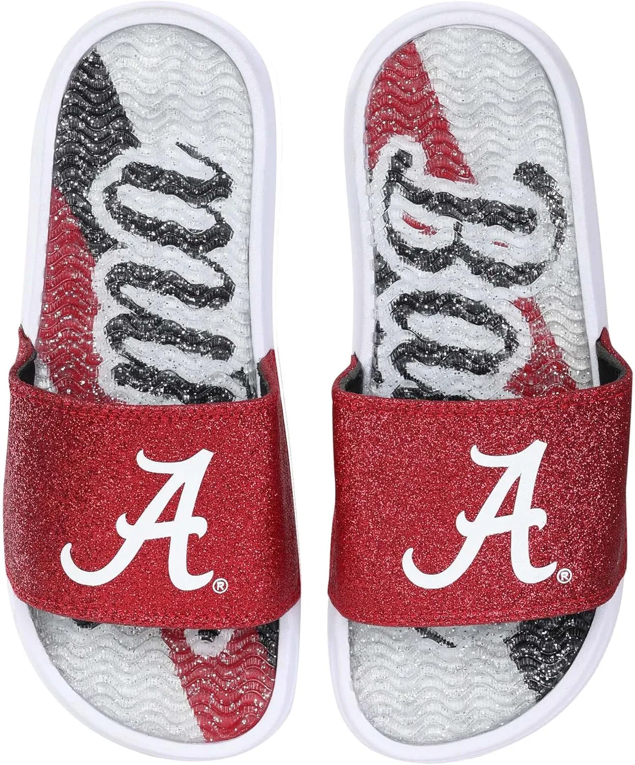FOCO Womens NCAA College Team Big Logo Shimmer Slide Flip Flop Sandals