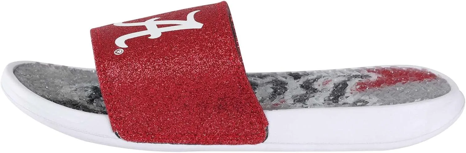 FOCO Womens NCAA College Team Big Logo Shimmer Slide Flip Flop Sandals