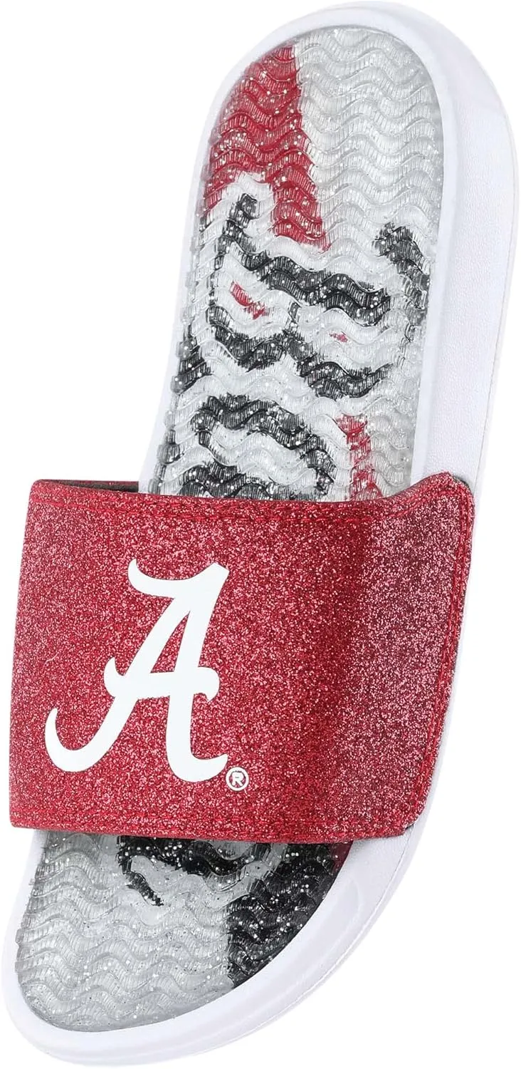 FOCO Womens NCAA College Team Big Logo Shimmer Slide Flip Flop Sandals