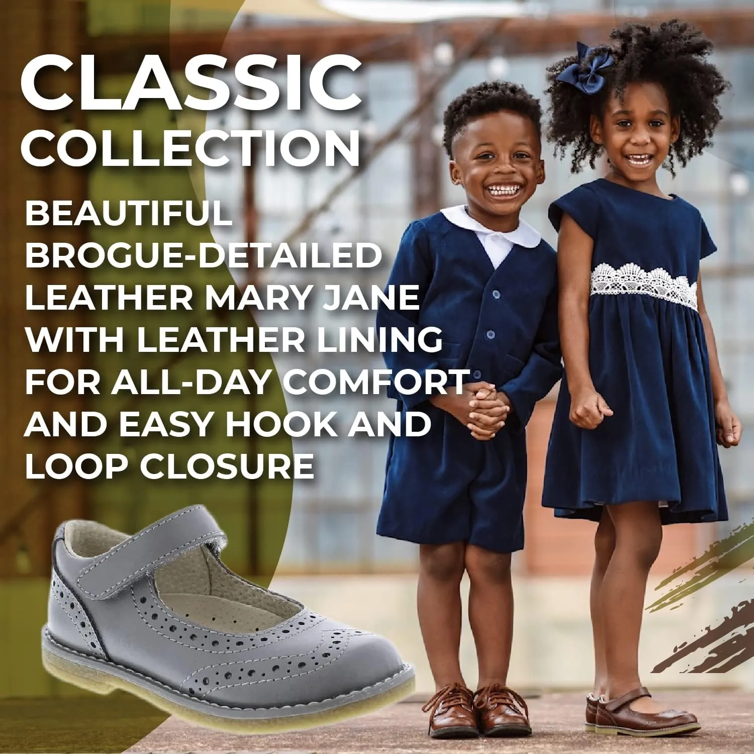 FOOTMATES Lydia Leather Mary Jane Girls Party Dress Flats Shoes with Custom-Fit Insoles, Slip-Resistant Non-Marking Outsoles - for Toddlers and Little Kids, Ages 1-8