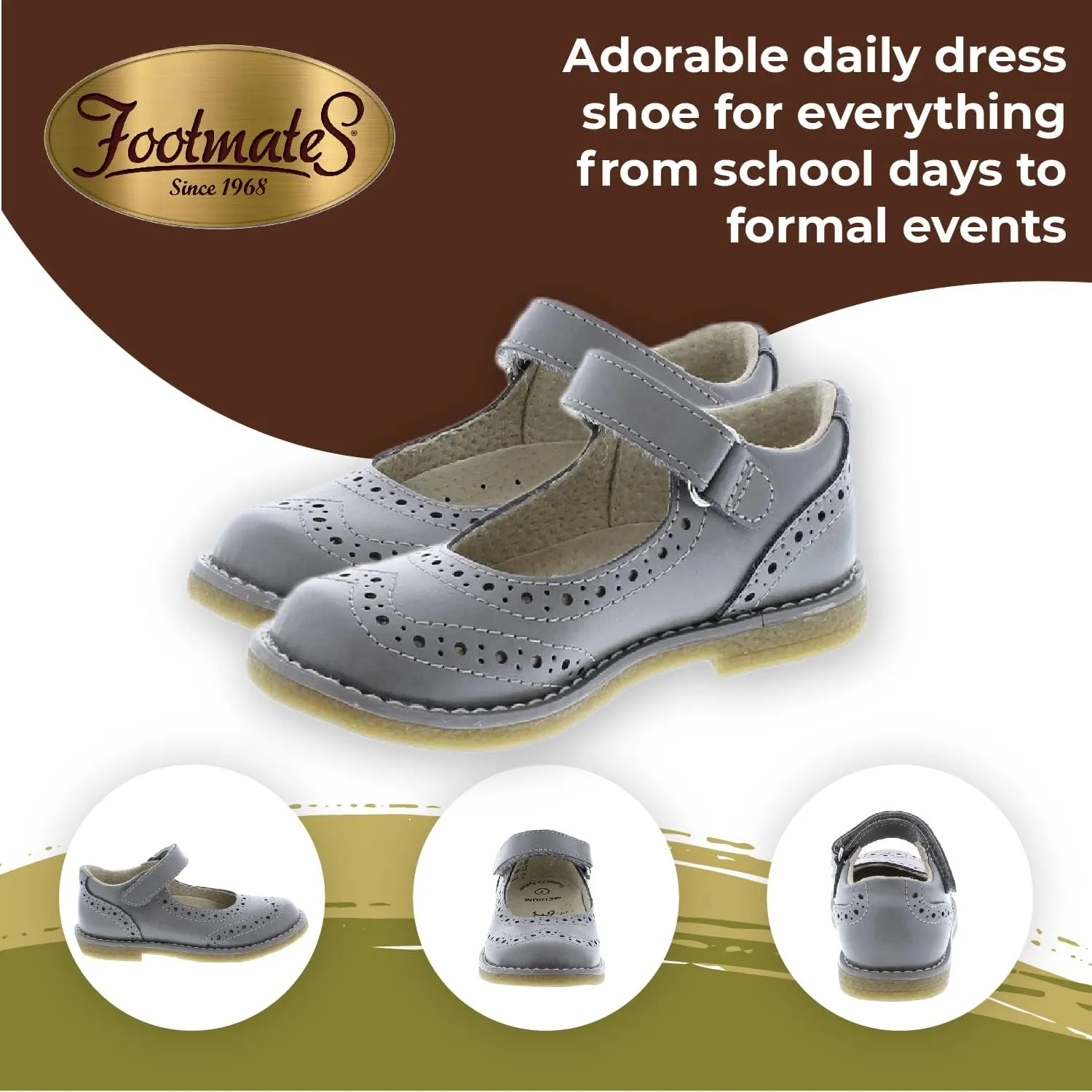 FOOTMATES Lydia Leather Mary Jane Girls Party Dress Flats Shoes with Custom-Fit Insoles, Slip-Resistant Non-Marking Outsoles - for Toddlers and Little Kids, Ages 1-8