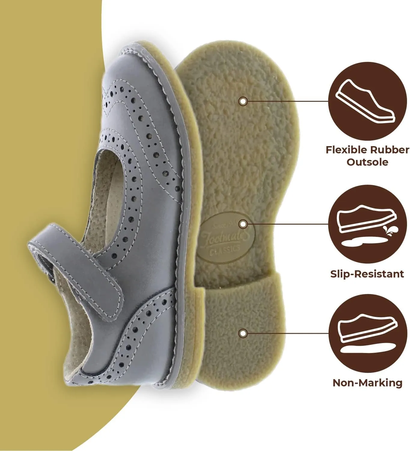 FOOTMATES Lydia Leather Mary Jane Girls Party Dress Flats Shoes with Custom-Fit Insoles, Slip-Resistant Non-Marking Outsoles - for Toddlers and Little Kids, Ages 1-8