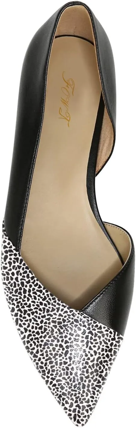 FOWT Spring Two-Toned Leather Leopard Print Patchwork Half D'Orsay Flats Chic Sexy Pointed Toe Slip on Low Heel Shoes Elegant Simple Office Black Ballet Flats for Women, US Size 4-16 M