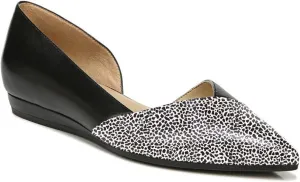 FOWT Spring Two-Toned Leather Leopard Print Patchwork Half D'Orsay Flats Chic Sexy Pointed Toe Slip on Low Heel Shoes Elegant Simple Office Black Ballet Flats for Women, US Size 4-16 M