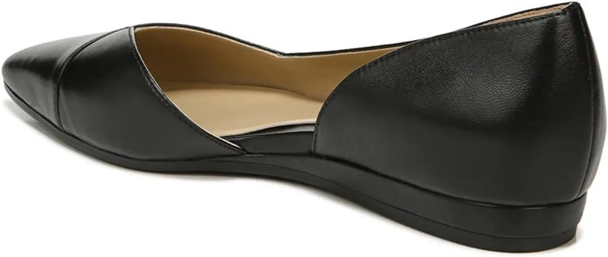 FOWT Spring Two-Toned Leather Leopard Print Patchwork Half D'Orsay Flats Chic Sexy Pointed Toe Slip on Low Heel Shoes Elegant Simple Office Black Ballet Flats for Women, US Size 4-16 M