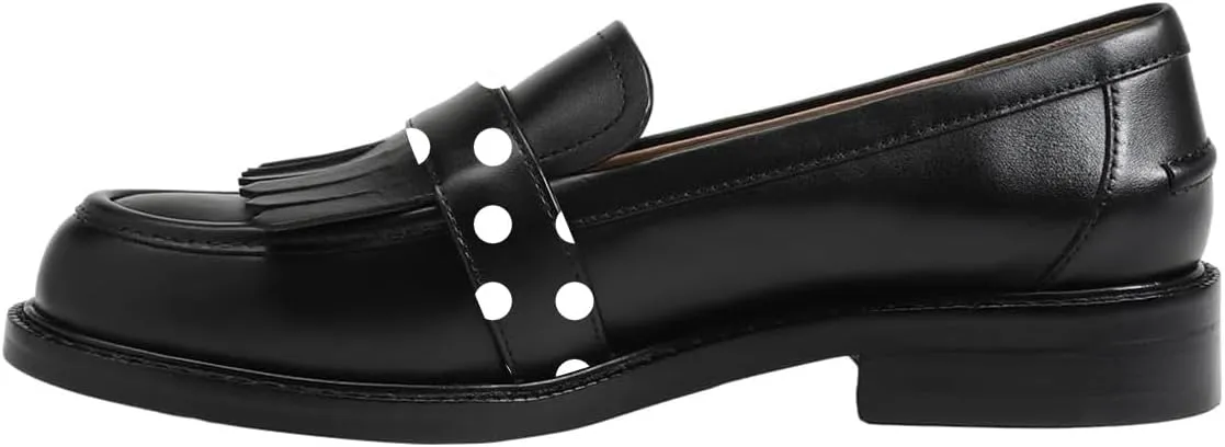 FOWT Women Round Toe Platform Penny Loafers Slip on Tassel Flat Pumps Contrast Stitching Office School Shoes Size 4-16 US