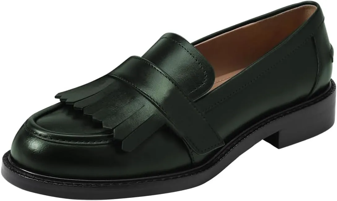 FOWT Women Round Toe Platform Penny Loafers Slip on Tassel Flat Pumps Contrast Stitching Office School Shoes Size 4-16 US