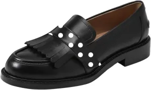 FOWT Women Round Toe Platform Penny Loafers Slip on Tassel Flat Pumps Contrast Stitching Office School Shoes Size 4-16 US