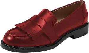 FOWT Women Round Toe Platform Penny Loafers Slip on Tassel Flat Pumps Contrast Stitching Office School Shoes Size 4-16 US