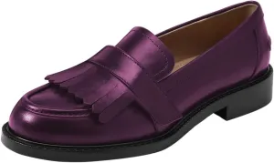 FOWT Women Round Toe Platform Penny Loafers Slip on Tassel Flat Pumps Contrast Stitching Office School Shoes Size 4-16 US