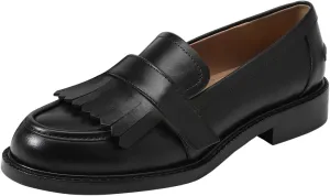 FOWT Women Round Toe Platform Penny Loafers Slip on Tassel Flat Pumps Contrast Stitching Office School Shoes Size 4-16 US