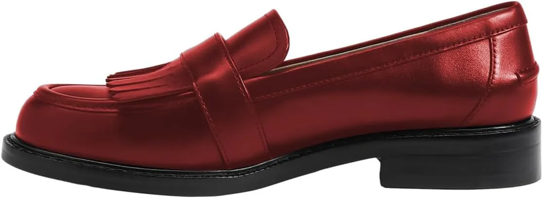 FOWT Women Round Toe Platform Penny Loafers Slip on Tassel Flat Pumps Contrast Stitching Office School Shoes Size 4-16 US